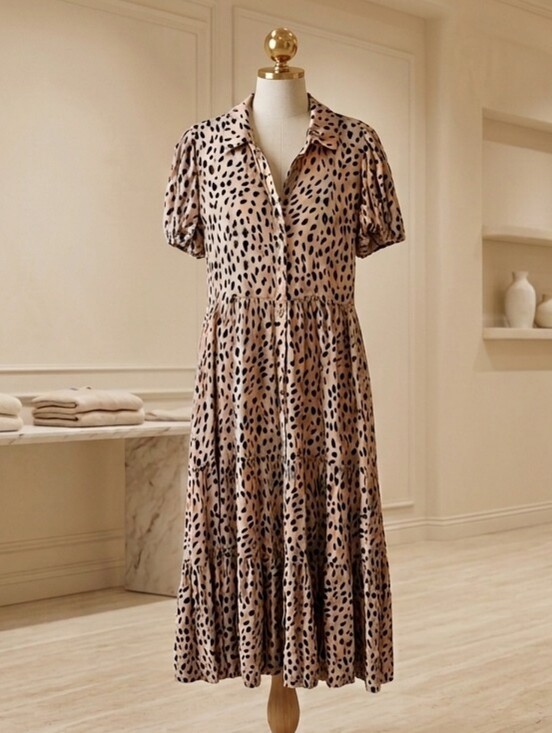 crown & ivy Dresses & Skirts - Crown & Ivy Cheetah Spot Empire Waist Tiered Dress Women's Large